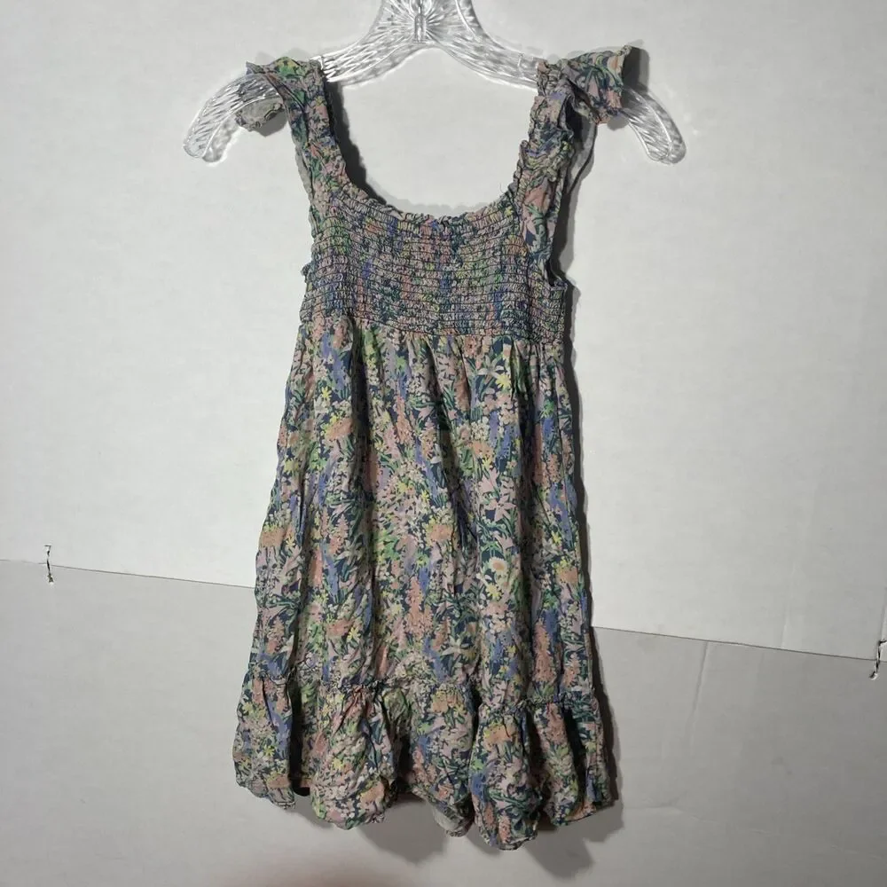 GAP multi-color floral smocked ruffled shoulder tiered hem sleeveless sundress M